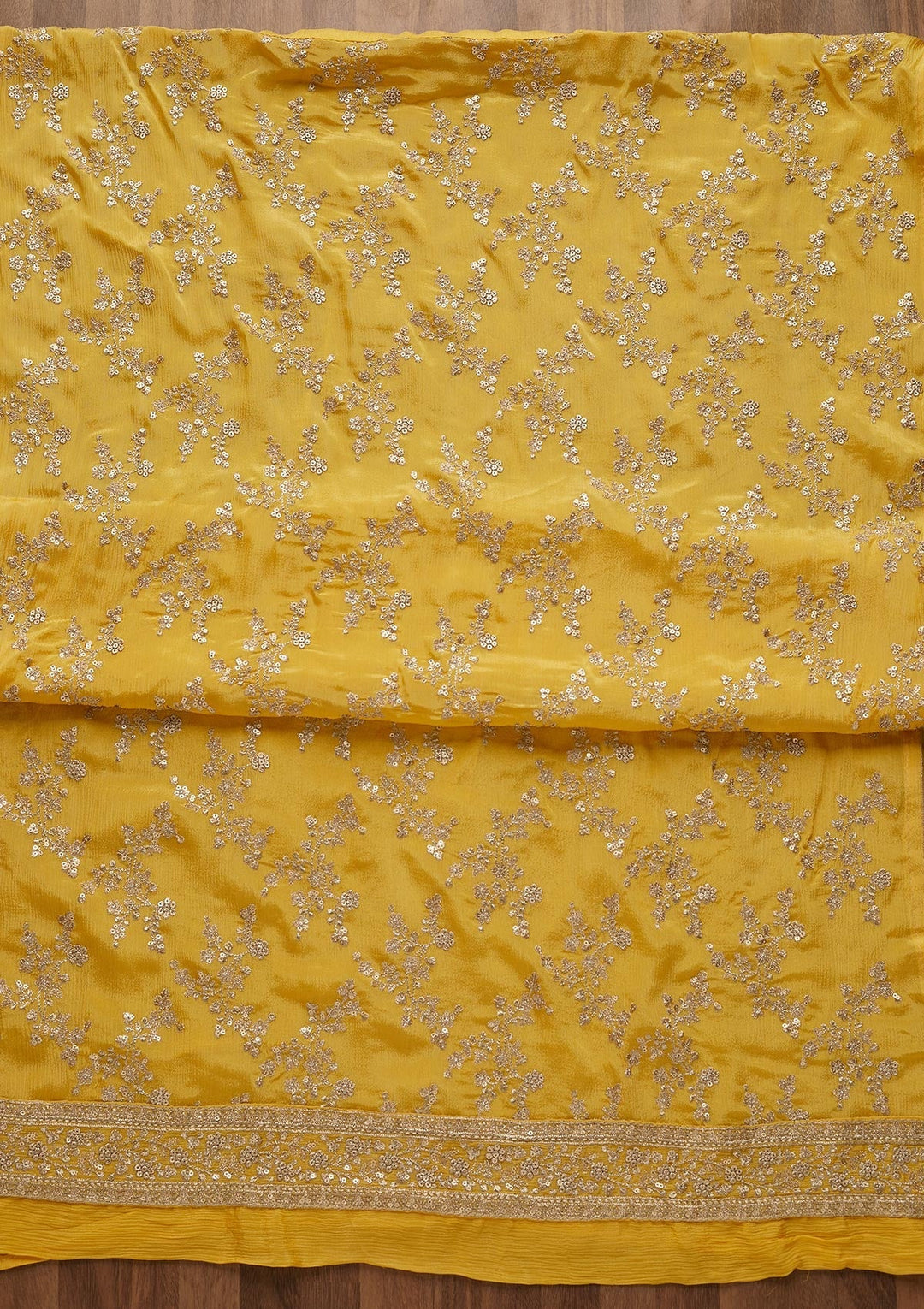 Yellow Zariwork Semi Crepe Unstitched Salwar Suit-Koskii