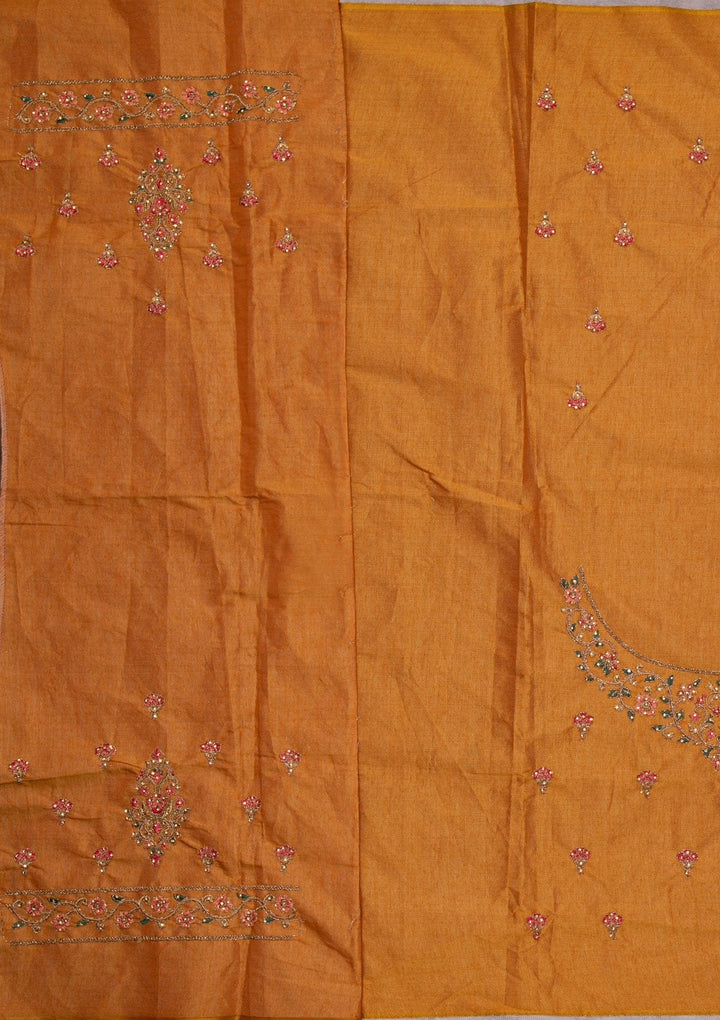 Yellow Zariwork Shimmer Designer Semi-Stitched Lehenga - koskii