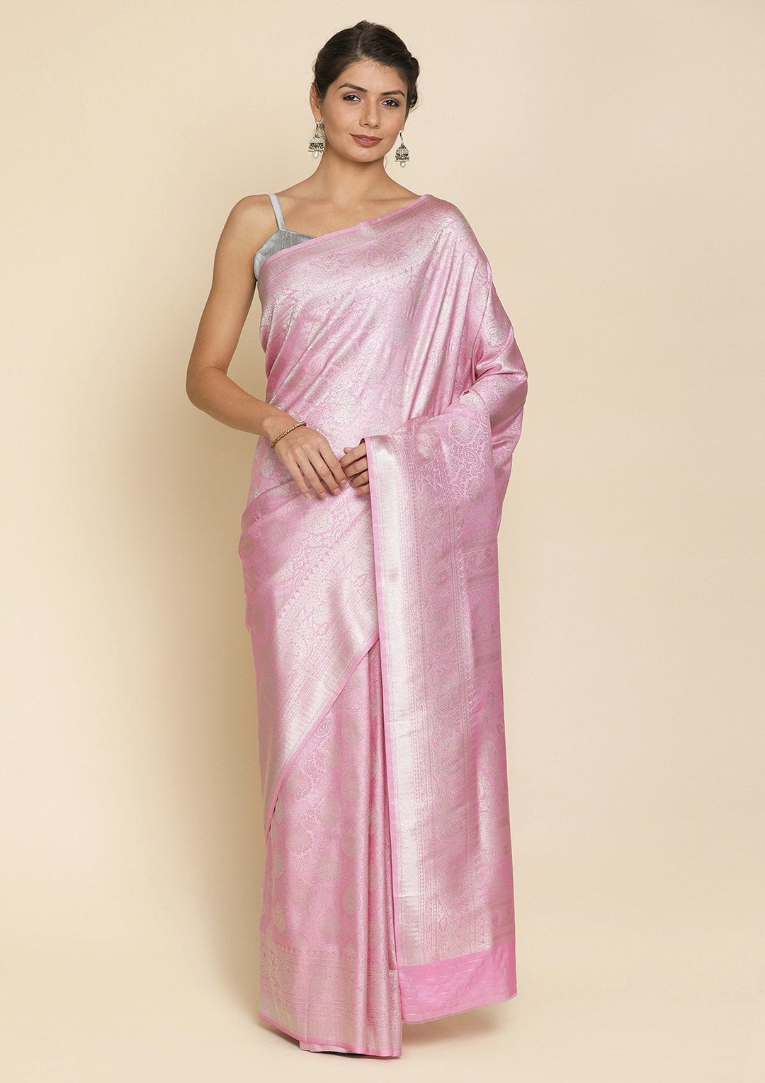 Lavender Silver Zariwork Raw Silk Designer Saree - koskii