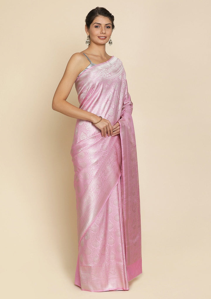 Lavender Silver Zariwork Raw Silk Designer Saree - koskii