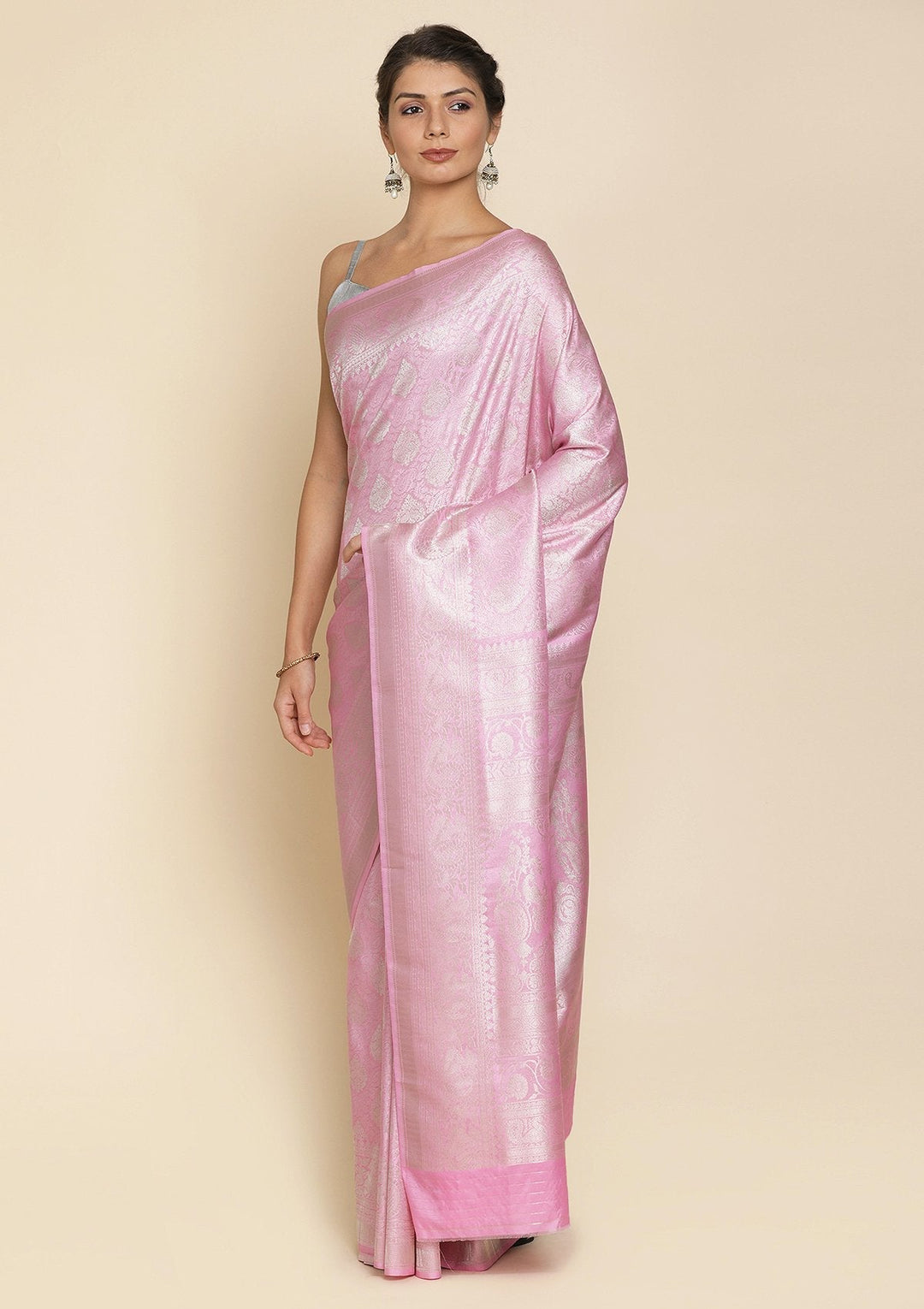 Lavender Silver Zariwork Raw Silk Designer Saree - koskii