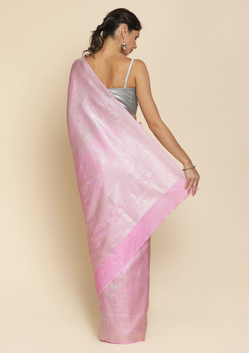 Lavender Silver Zariwork Raw Silk Designer Saree - koskii