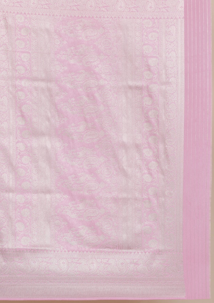Lavender Silver Zariwork Raw Silk Designer Saree - koskii