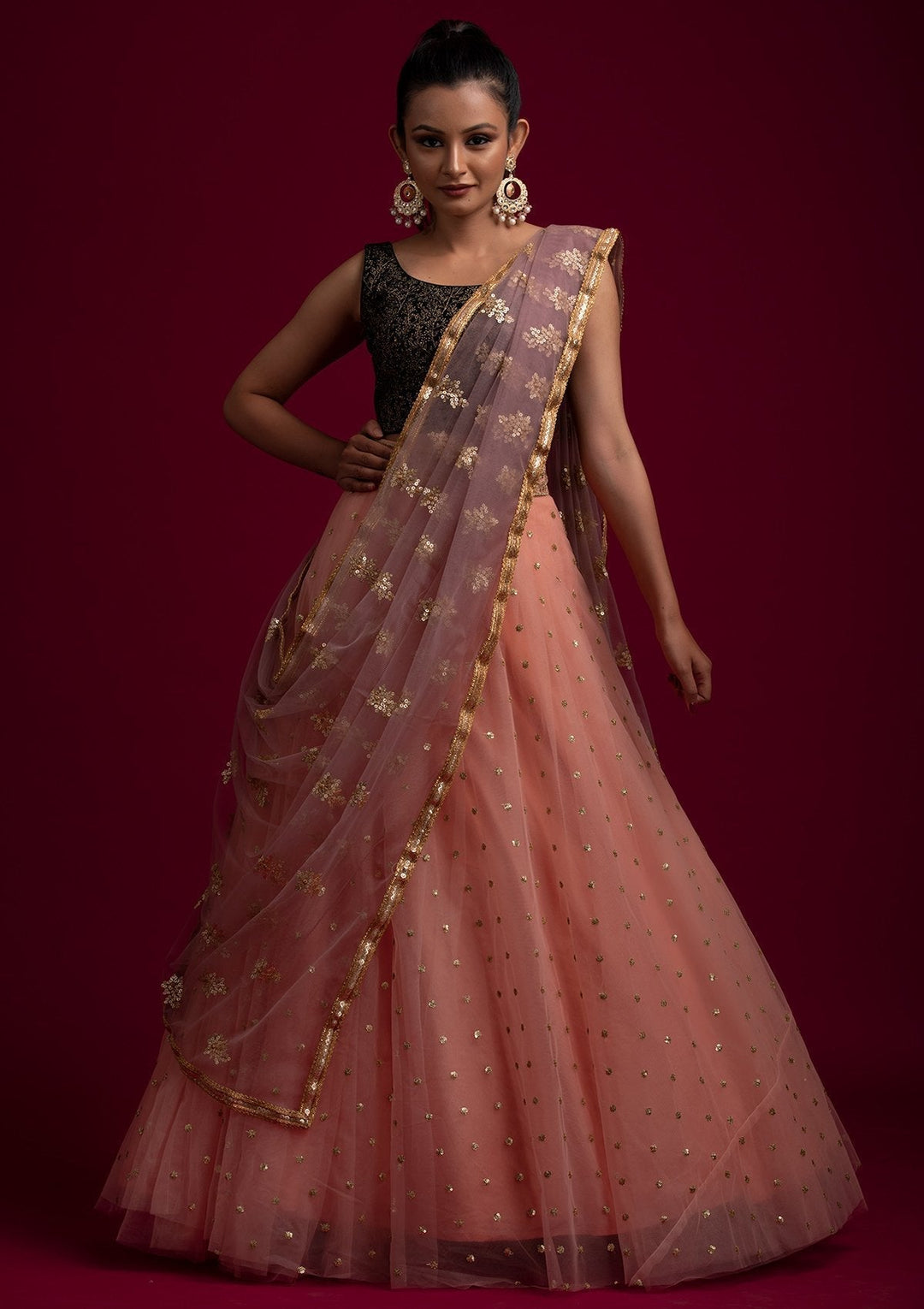 Lavender Sequins Net Designer Dupatta - koskii