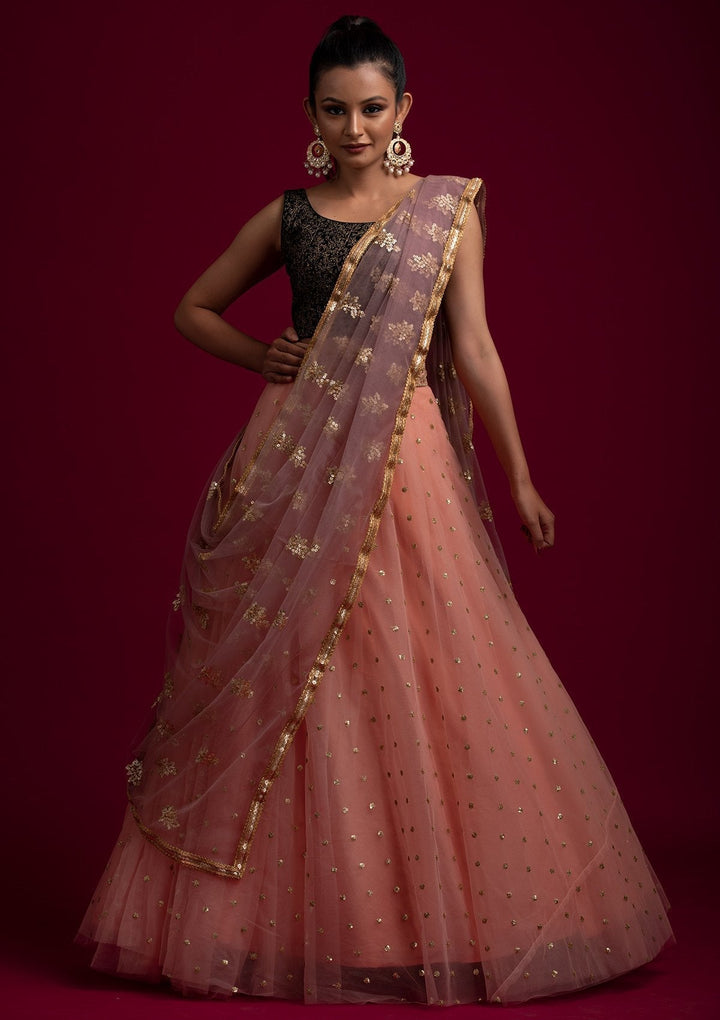 Lavender Sequins Net Designer Dupatta - koskii
