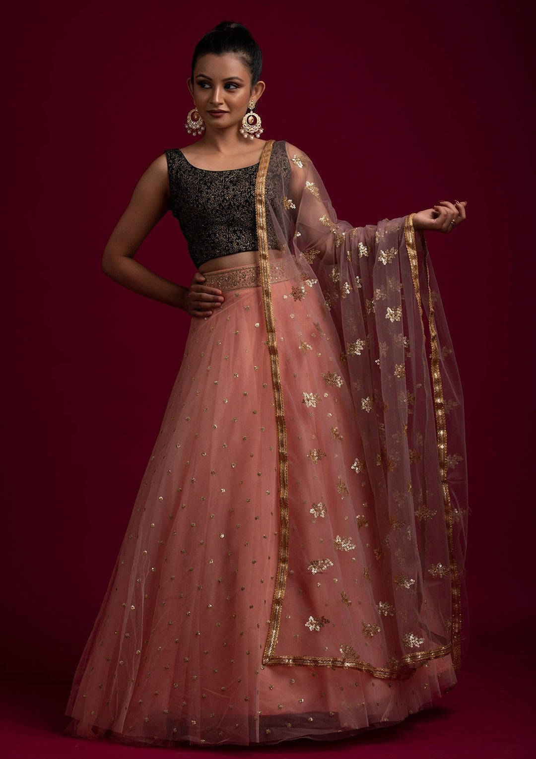 Lavender Sequins Net Designer Dupatta - koskii