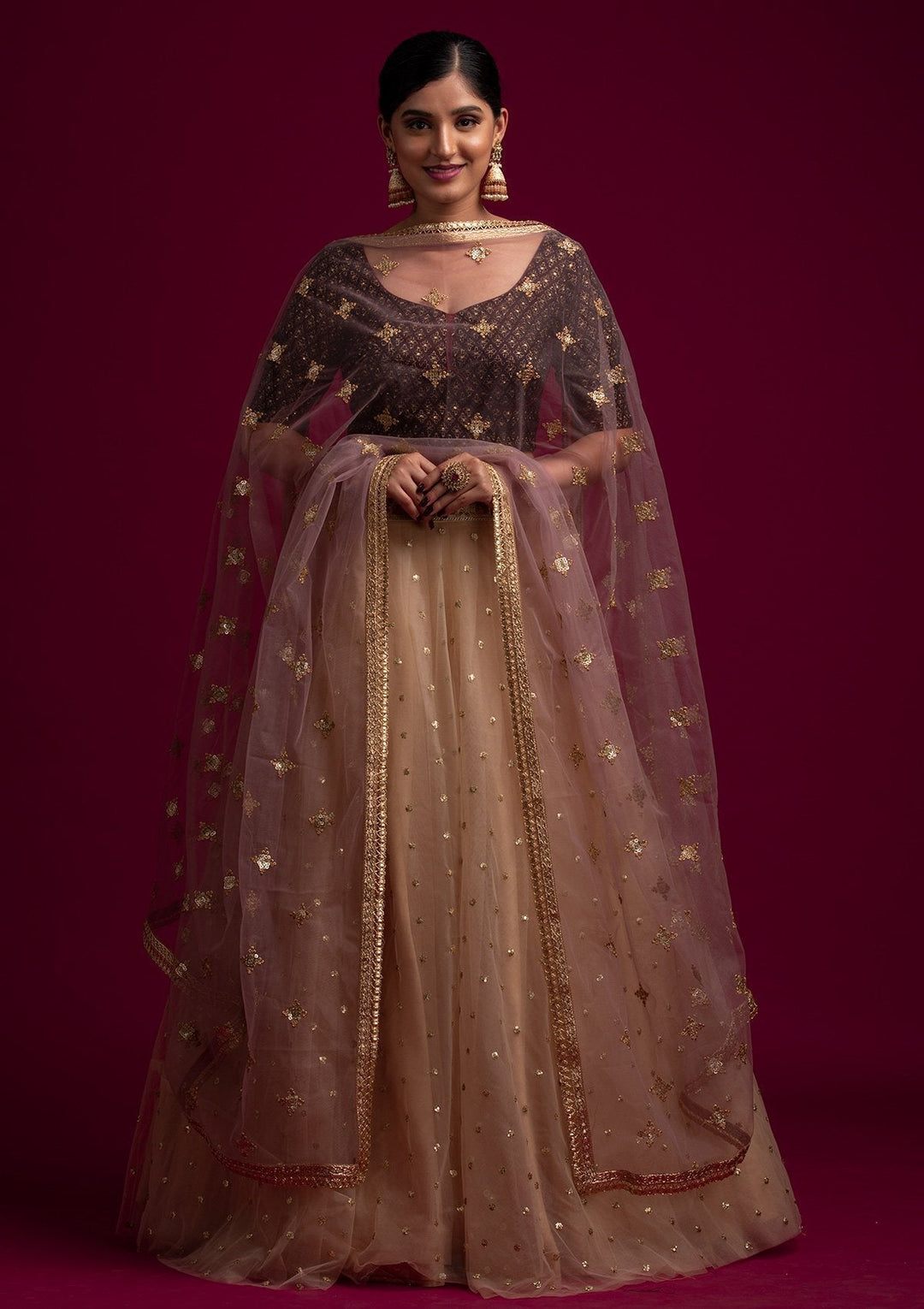Lavender Sequins Net Designer Dupatta - koskii