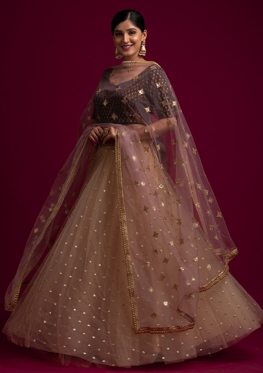 Lavender Sequins Net Designer Dupatta - koskii