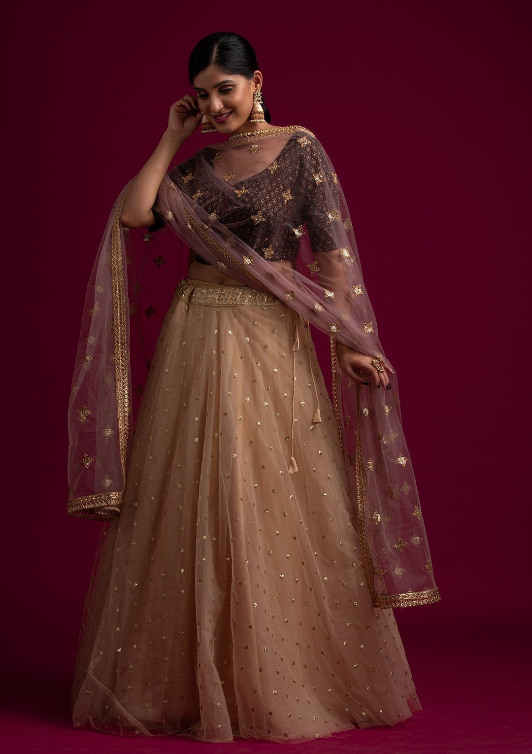 Lavender Sequins Net Designer Dupatta - koskii