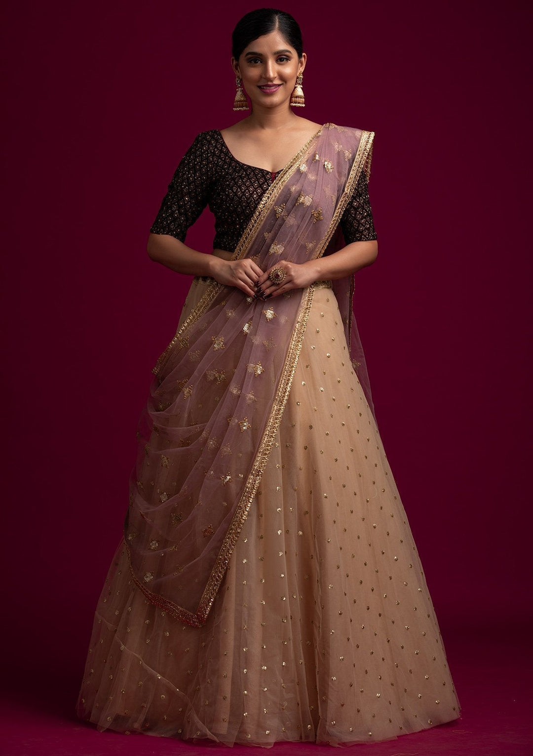 Lavender Sequins Net Designer Dupatta - koskii