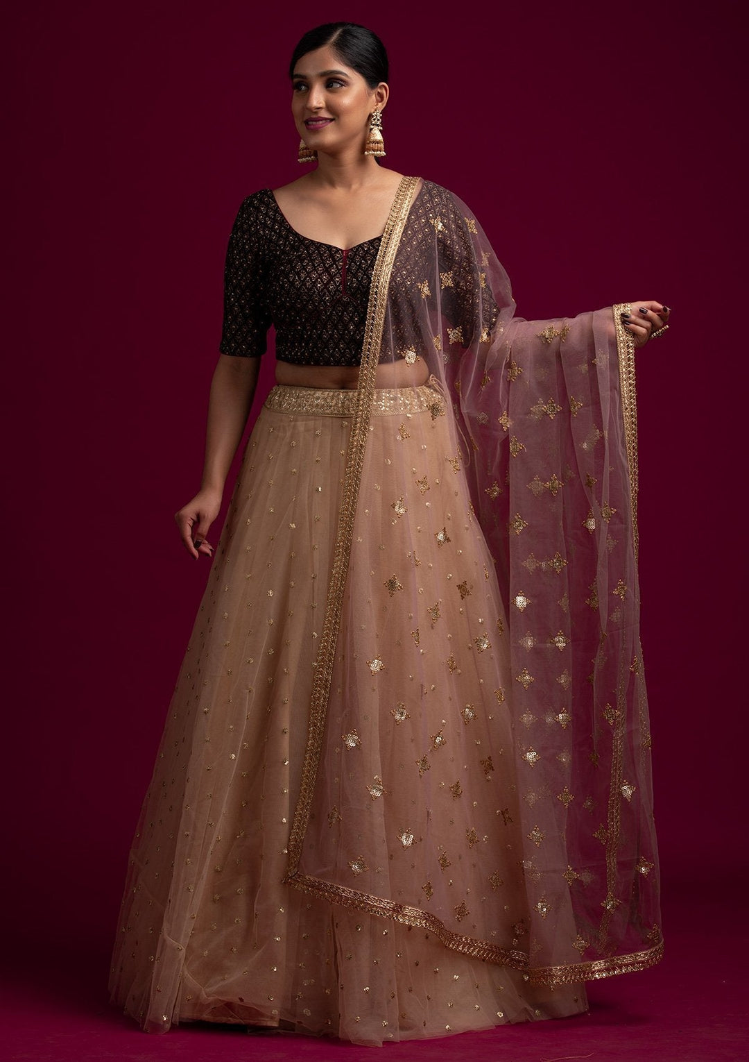 Lavender Sequins Net Designer Dupatta - koskii