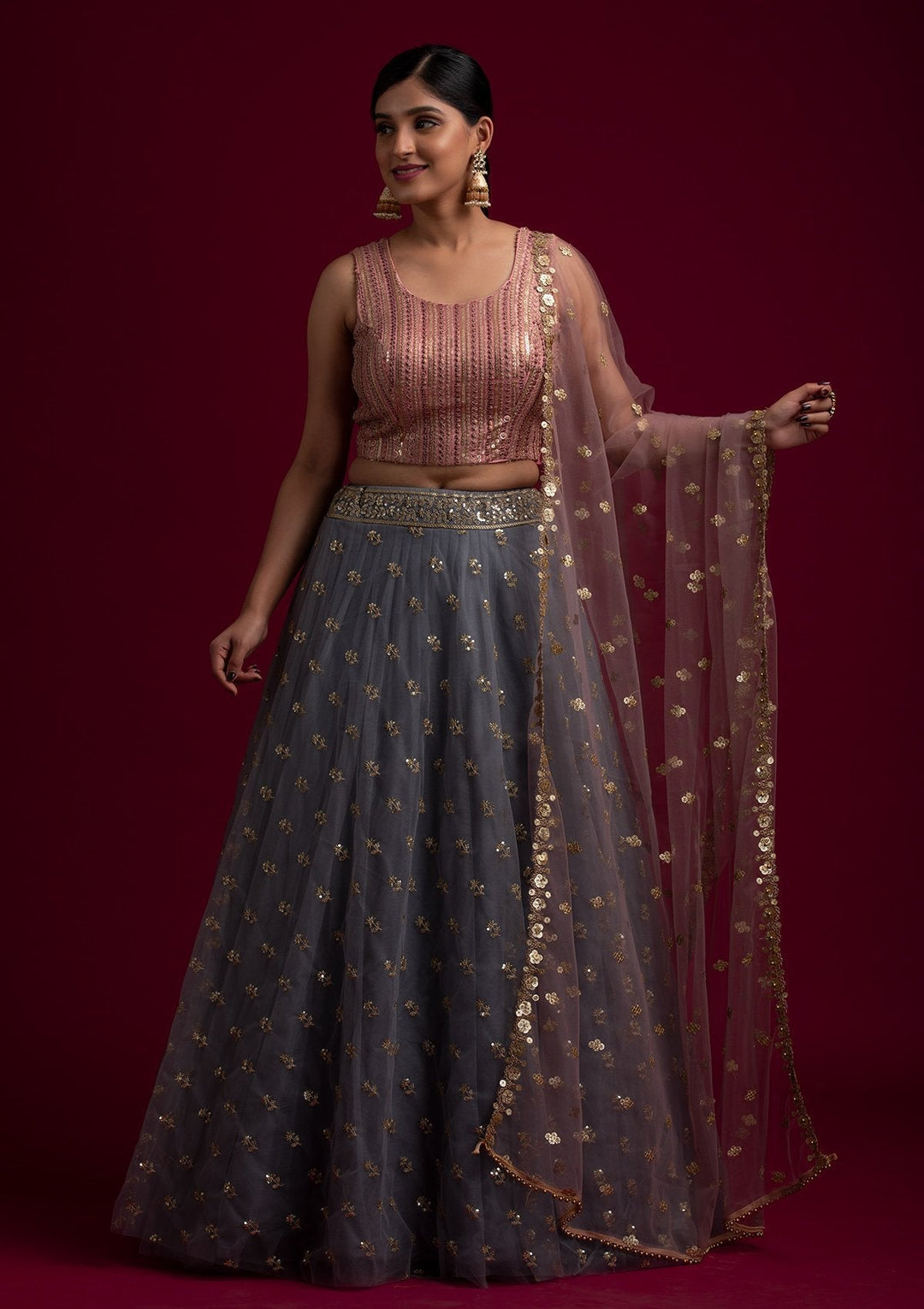 Lavender Sequins Net Designer Dupatta - koskii