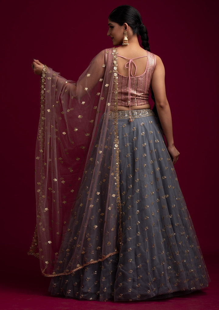 Lavender Sequins Net Designer Dupatta - koskii