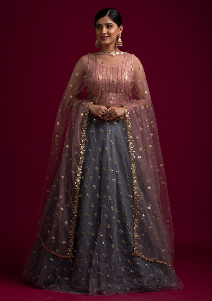 Lavender Sequins Net Designer Dupatta - koskii