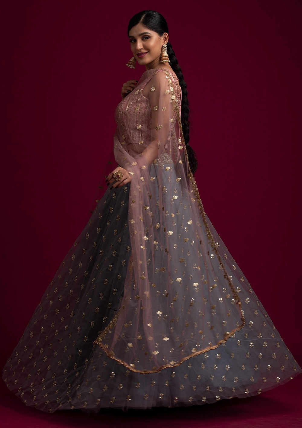 Lavender Sequins Net Designer Dupatta - koskii