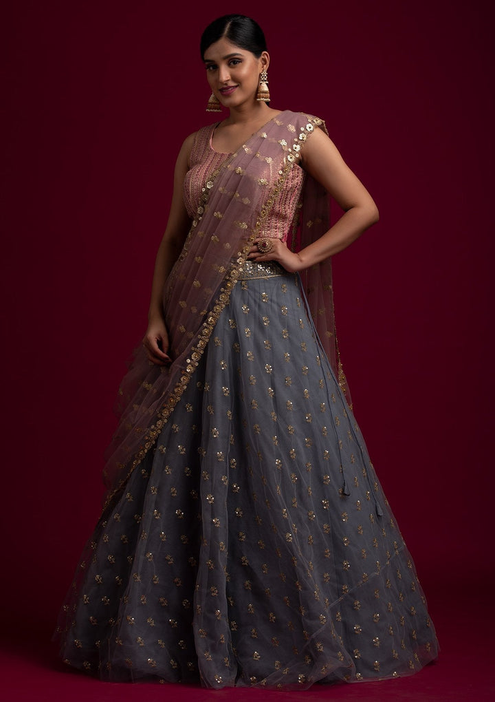 Lavender Sequins Net Designer Dupatta - koskii