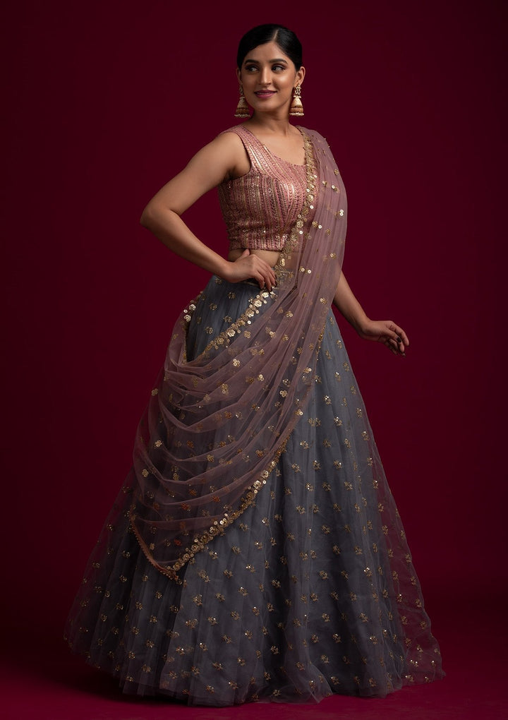 Lavender Sequins Net Designer Dupatta - koskii