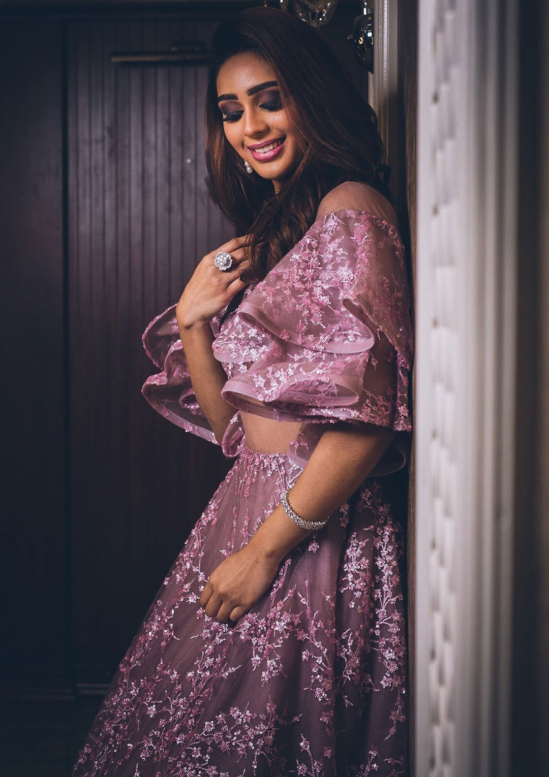 Lavender Sequins Net Designer Gown - koskii