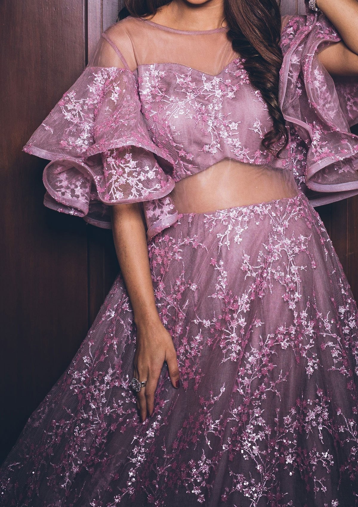 Lavender Sequins Net Designer Gown - koskii