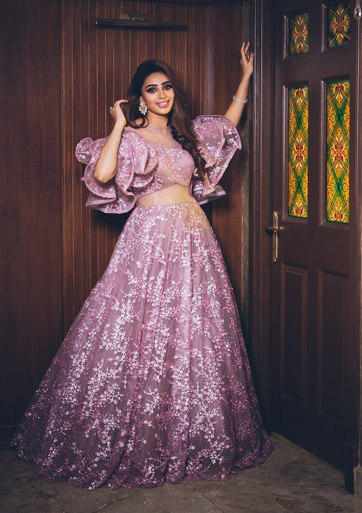 Lavender Sequins Net Designer Gown - koskii