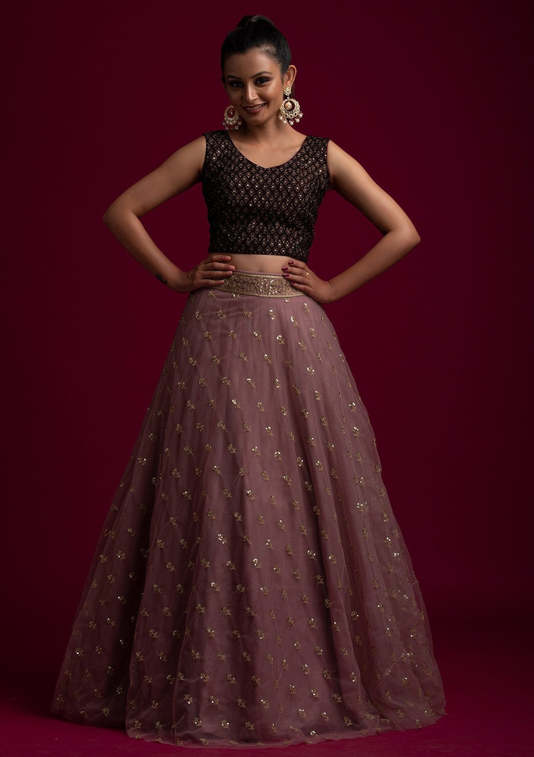 Lavender Sequins Net Designer Skirt - koskii