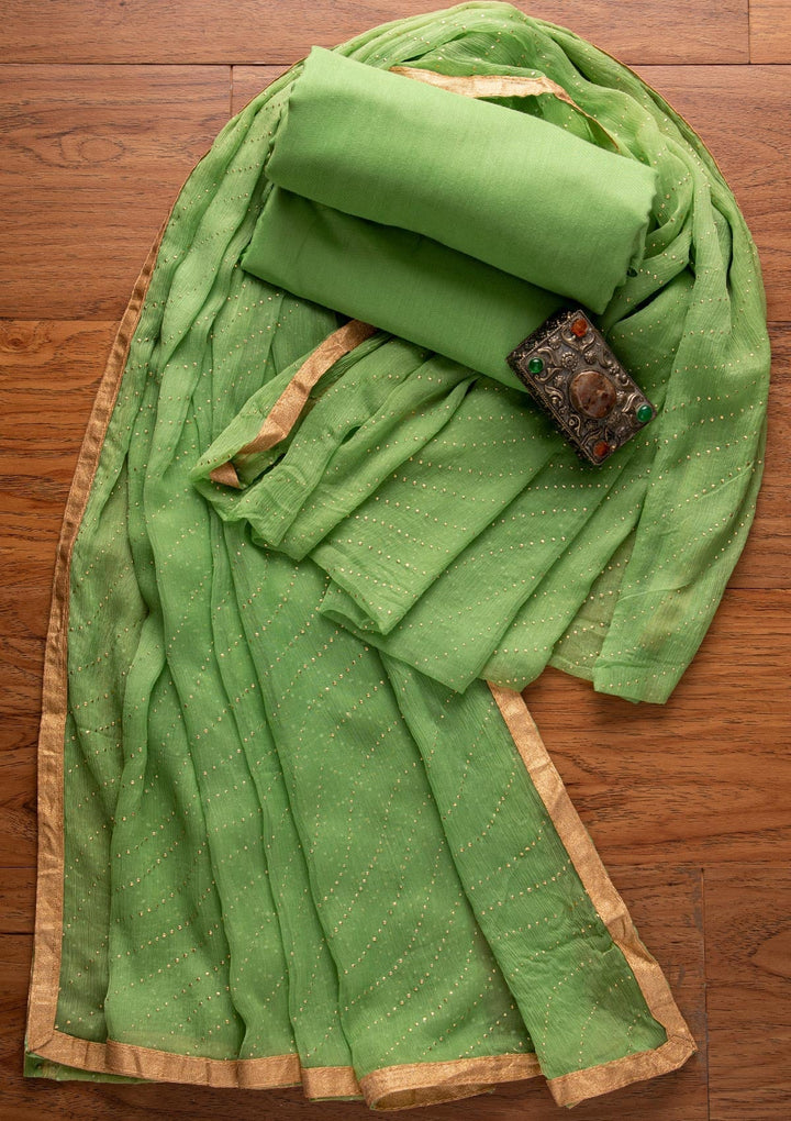 Leaf Green Swarovski Georgette Designer Unstitched Salwar Suit - koskii