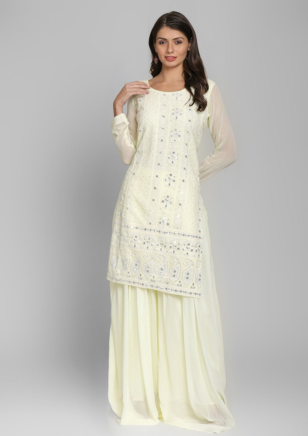 Lemon Yellow Chikankari Georgette Designer Salwar Suit - koskii