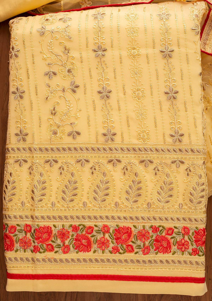 Lemon Yellow Chikankari Georgette Designer Unstitched Salwar Suit - koskii