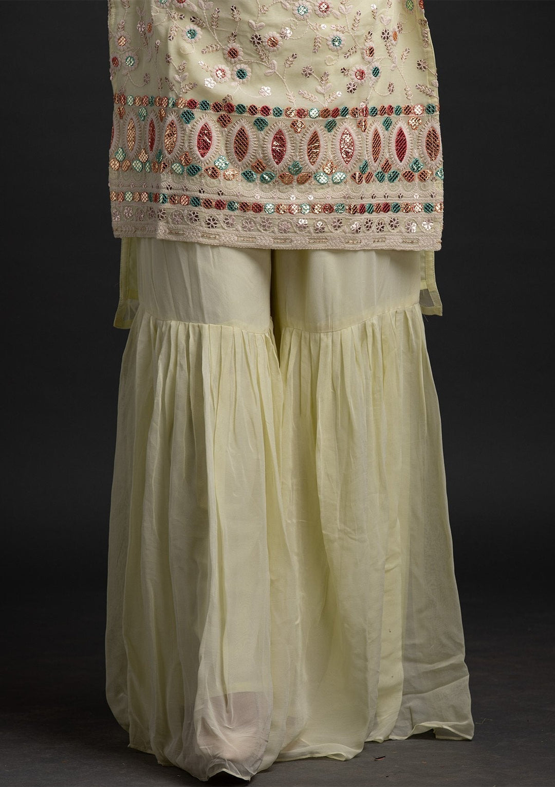 Lemon Yellow Sequins Georgette Designer Salwar Suit - koskii