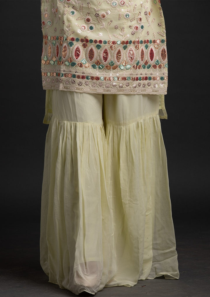 Lemon Yellow Sequins Georgette Designer Salwar Suit - koskii