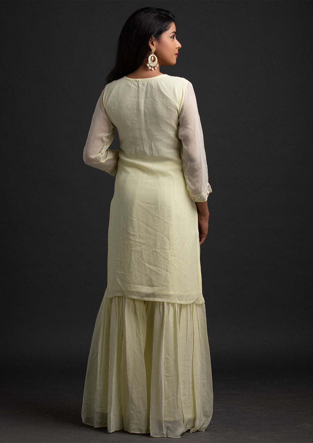 Lemon Yellow Sequins Georgette Designer Salwar Suit - koskii