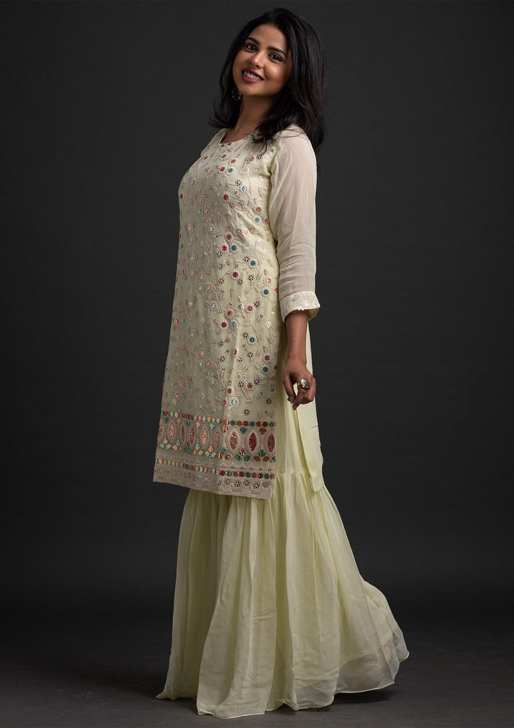 Lemon Yellow Sequins Georgette Designer Salwar Suit - koskii