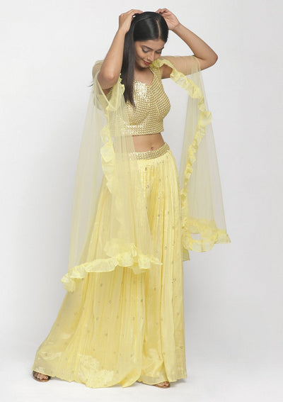 Lemon Yellow Sequins Semi Crepe Designer Salwar Suit - koskii