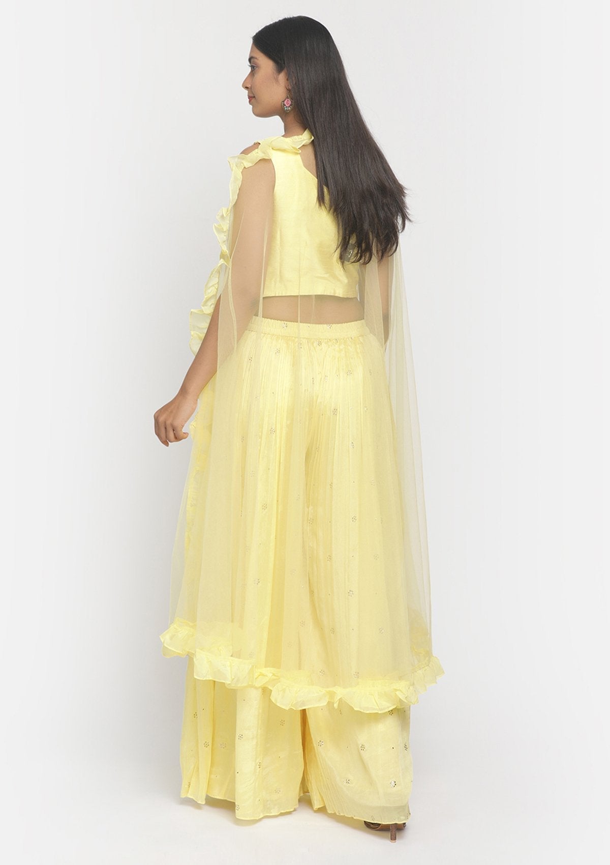Lemon Yellow Sequins Semi Crepe Designer Salwar Suit - koskii