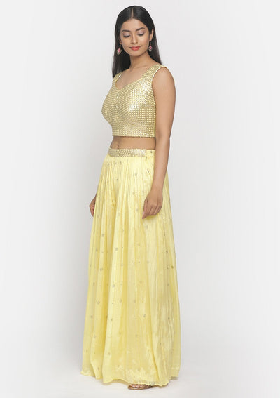 Lemon Yellow Sequins Semi Crepe Designer Salwar Suit - koskii