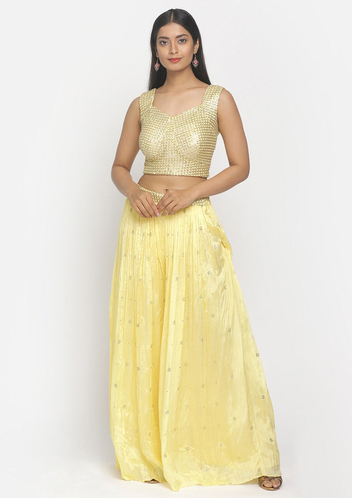 Lemon Yellow Sequins Semi Crepe Designer Salwar Suit - koskii