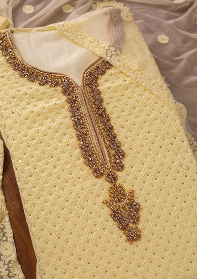 Lemon Yellow Stonework Georgette Designer Unstitched Salwar Suit - koskii