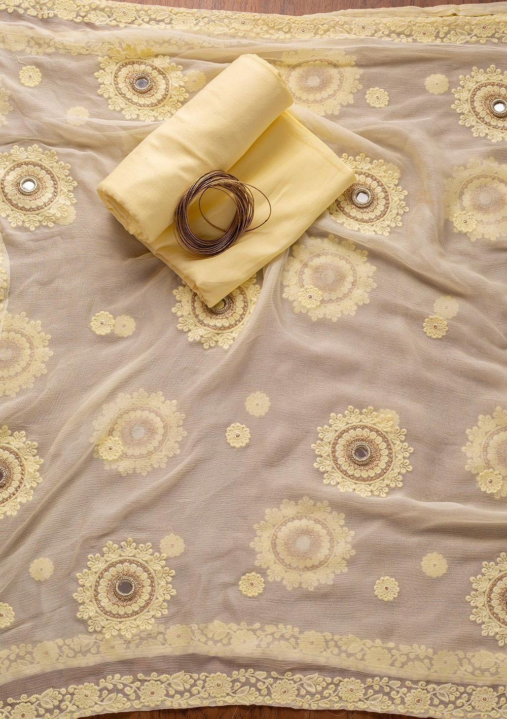 Lemon Yellow Stonework Georgette Designer Unstitched Salwar Suit - koskii