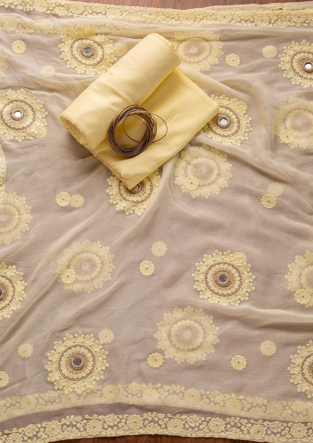 Lemon Yellow Stonework Georgette Designer Unstitched Salwar Suit - koskii