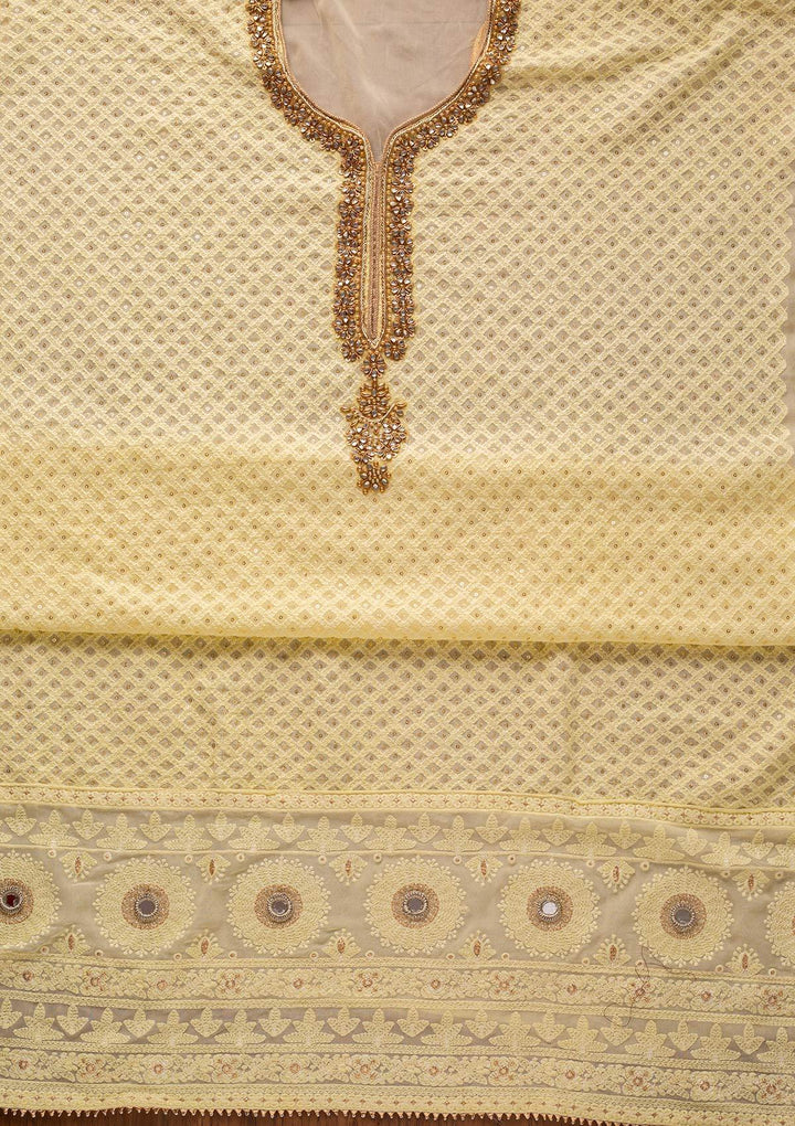 Lemon Yellow Stonework Georgette Designer Unstitched Salwar Suit - koskii
