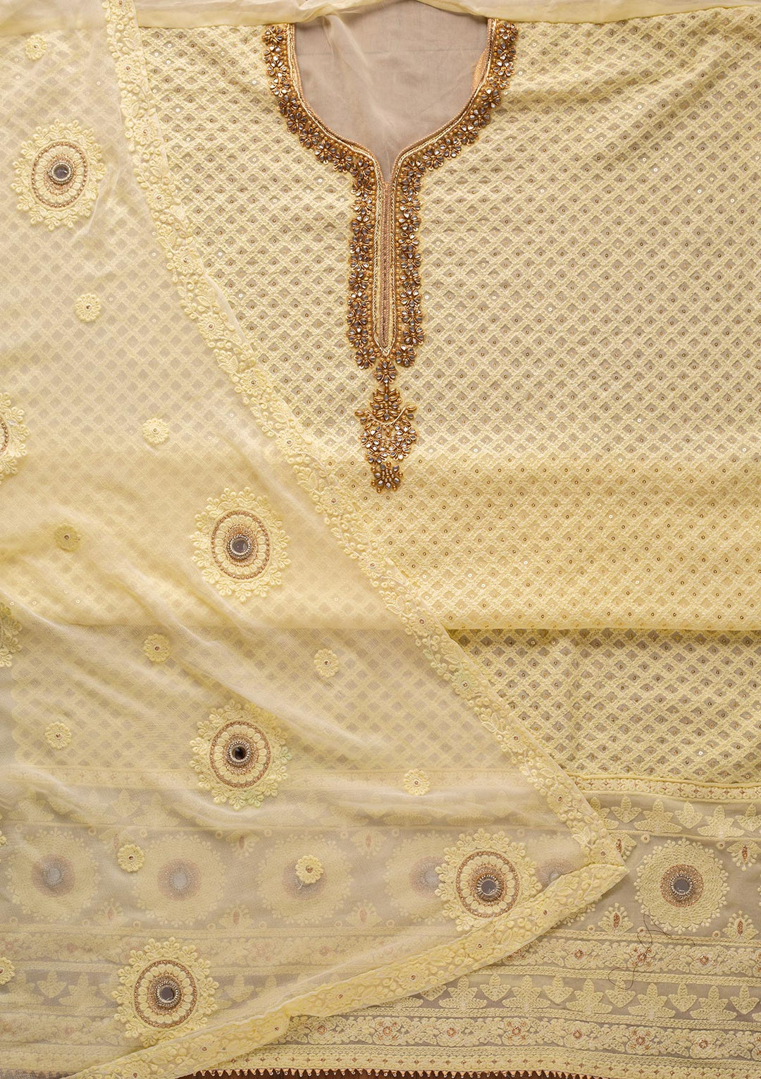 Lemon Yellow Stonework Georgette Designer Unstitched Salwar Suit - koskii