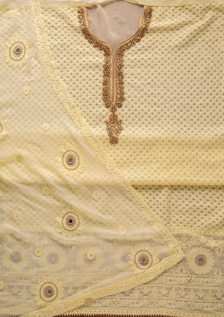 Lemon Yellow Stonework Georgette Designer Unstitched Salwar Suit - koskii