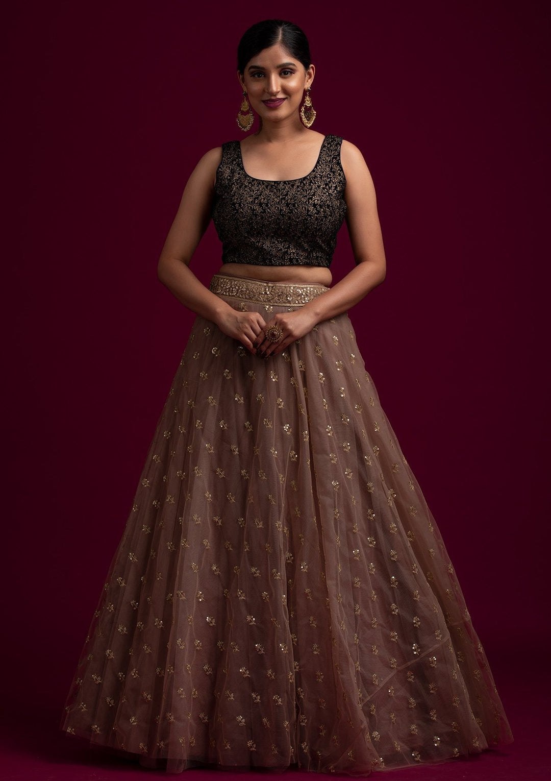 Light Brown Sequins Net Designer Skirt - koskii