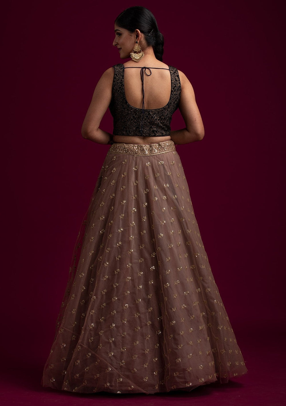 Light Brown Sequins Net Designer Skirt - koskii