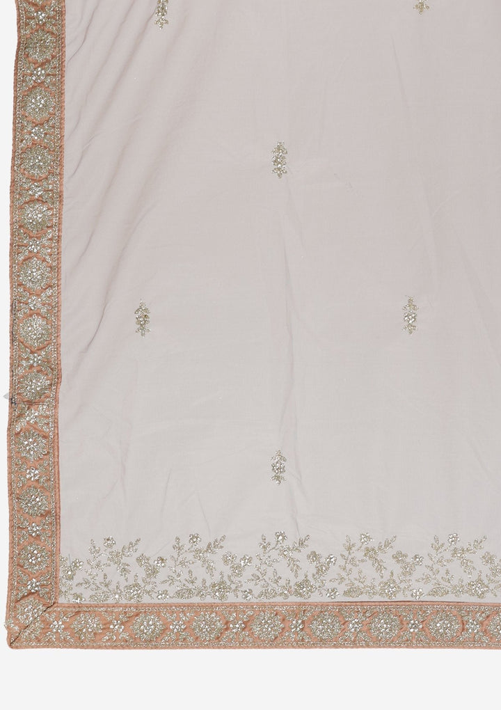 Light Brown Silver Stonework Net Designer Semi-Stitched Lehenga - koskii