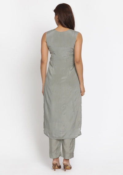 Light Grey Gotapatti Semi Crepe Designer Unstitched Salwar Suit - koskii