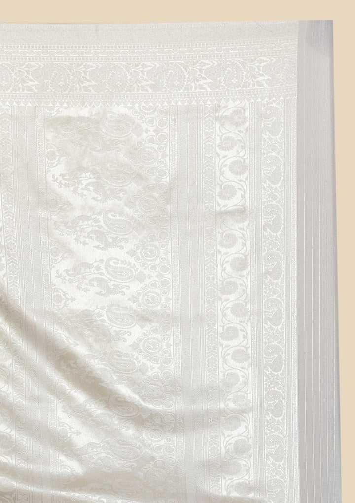 Light Grey Silver Zariwork Raw Silk Designer Saree - koskii