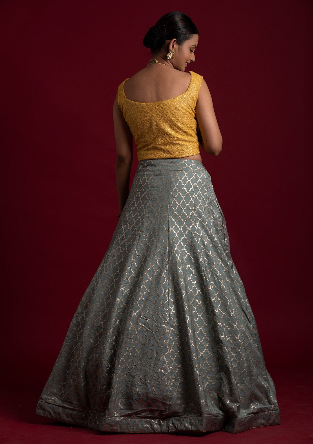 Light Grey Sequins Art Silk Designer Lehenga - koskii