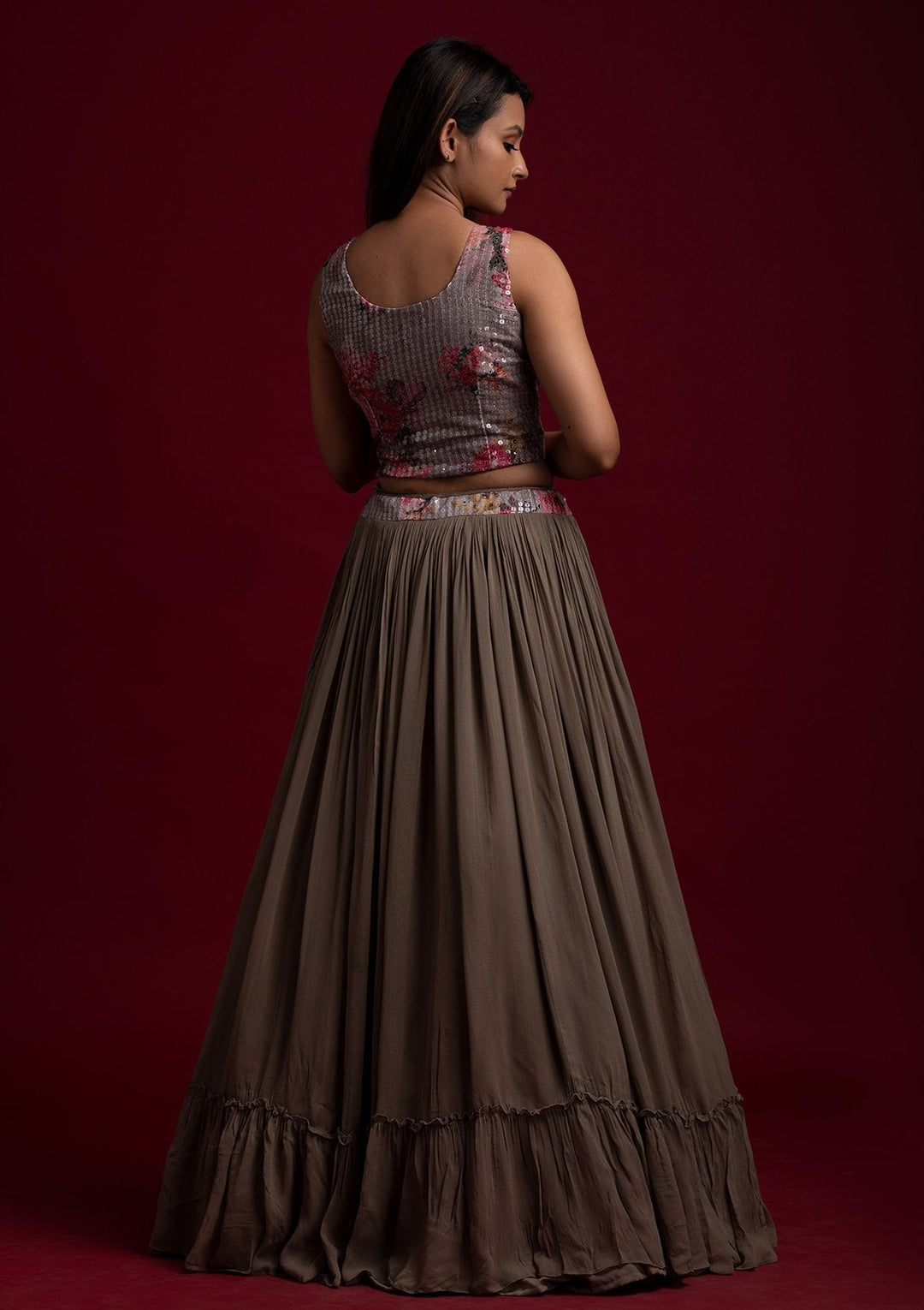 Light Grey Sequins Georgette Designer Lehenga - koskii