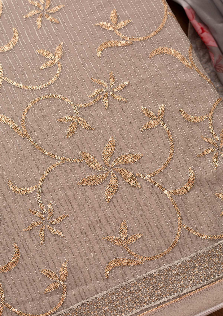 Light Grey Sequins Georgette Designer Unstitched Salwar Suit - koskii